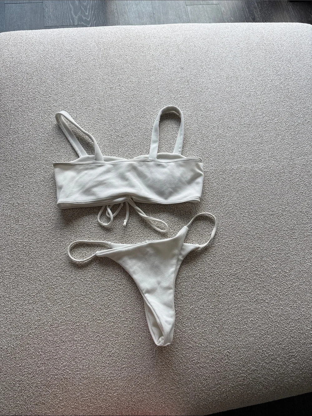 Zaful White Lace-Up Ribbed Bikini Set